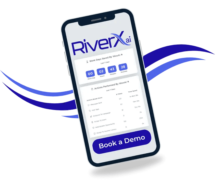 RiverX AI on mobile — leads and conversations